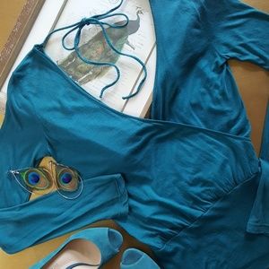 LAST CHANCE! CLOSET CLOSING! Ella Moss backless long sleeve shirt blue green S